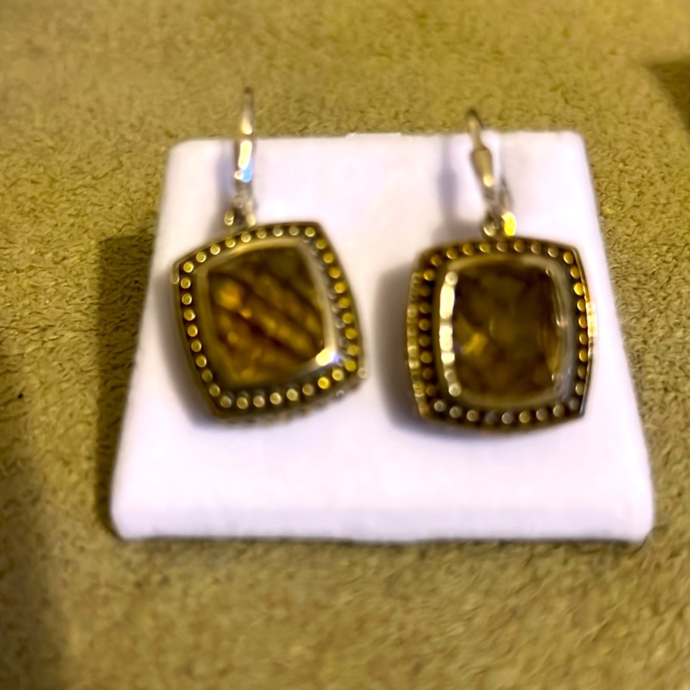 New David Yurman Style Natural Citrine Dangle 925 Silver Earrings - Picture 2 of 5